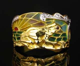 Masriera Art Nouvea Diamond & Enamel 18K Gold Frog Ring  
