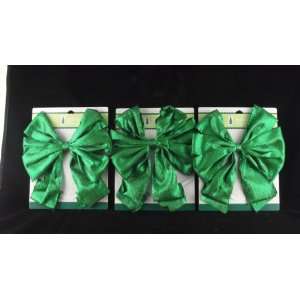  Green Metallic 6 Loop Decorative Holiday Bows, Includes 3 