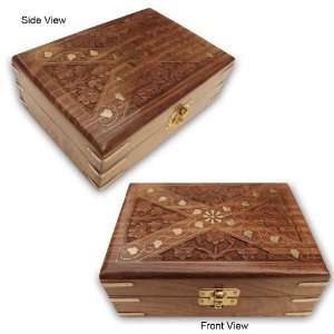  Hand Carving & Brass Engraved Wooden Jewelry Box, Velvet 
