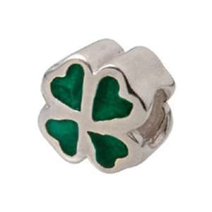  Zable Clover, Green Irish Celtic Sterling Silver Charm 