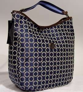 NEW Tommy Hilfiger TH Logo Blue Hobo Handbag Tote Bag Purse LARGE 