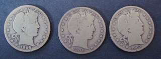 US BARBER 1/2 DOLLAR COINS 1903 O, 1906 S AND 1909 O  