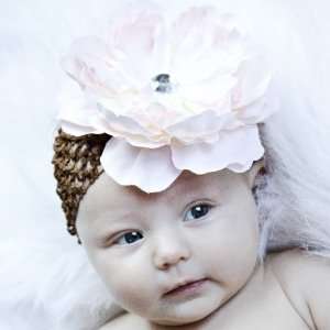 Baby Headband Light Brown With Peach Peony Flower