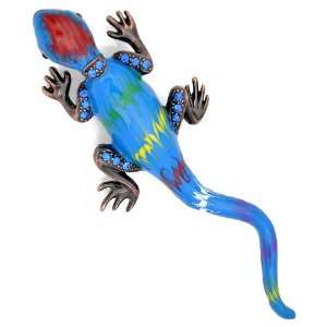  Vintage Style Blue Enamel Paint Lizard Crytal Pin Brooch 