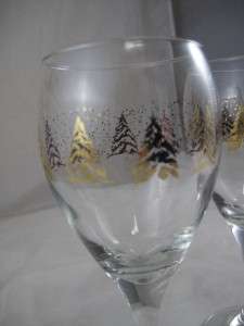 Vintage Dansk Gold Christmas Tree Crystal Wine Glasses  