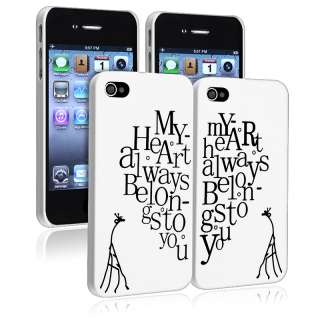 White with My Heart Snap on Case for Apple iPhone 4/ 4S (Pack of 2 