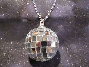 Big Mirror Ball Disco Necklace 60s 70s 80s Party  