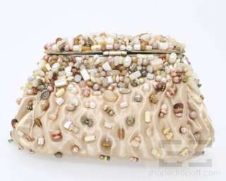 Mary Frances Light Gold Satin Beaded Jewel Clasp Evening Bag NEW 