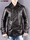   Black Hide Reefer 3 Quarter Double Breasted Pea Coat Leather Jacket