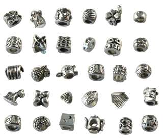 30 Assorted tibetan silver beads fit charm bracelet  