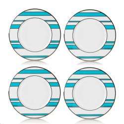   Studio Turquoise and Platinum Stripe Plates (Set of 4)  