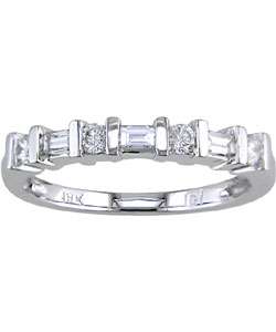   White Gold 1/3ct TDW Round and Baguette Diamond Wedding Band (G H, SI