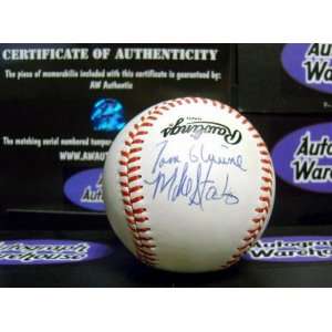  Mike Stanton & Tom Glavine Autographed Baseball Yellowed 