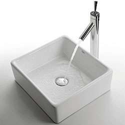 Kraus White Square Ceramic Vessel Sink  