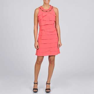 SL Fashions Womens Plus Size Coral Cotton Embellished Tiered Dress 