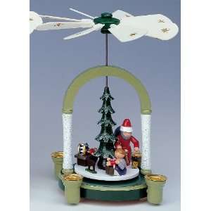  Green & White Christmas Pyramid   Santa Claus & Little 