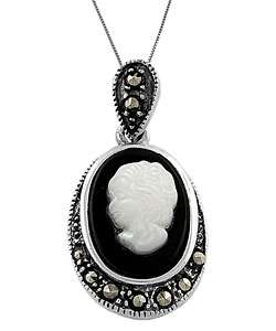 Black Onyx Mother of Pearl Cameo Necklace  