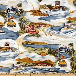  44 Wide Tropical Broadcloth Laguna Beach Blue/Tan Fabric 
