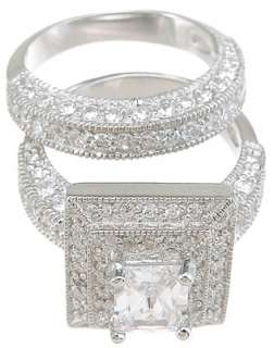 White Gold .925 Platinum 3ct CZ Antique Engagement Ring Wedding Set sz 