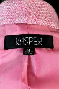 womens bubblegum pink KASPER soft tweed jacket blazer fringe fitted 
