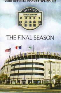   Official Pocket Schedule Yankee Stadium The Final Season 1923 2008