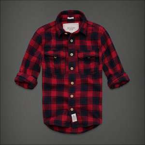 NWT Abercrombie A&F Plaid Flannel Shirt XL Button Down Muscle Red Navy 