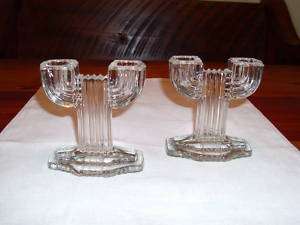 Queen Anne depression glass candelabra candle holders  