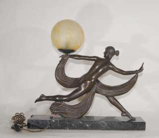 Art Deco Bronze Figurine Lamp Signed Ouline 1920s  