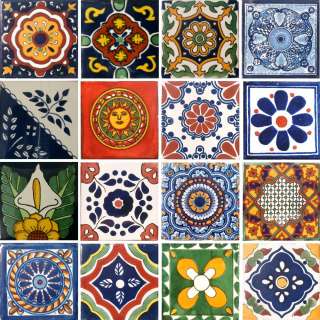 16 Asorted Mexican Tiles 6x6 Ceramic Talavera Tiles Clay diferent 