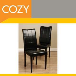 Modern Faux Leather & Wood Parsons Dining Chairs Set  