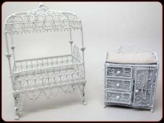 Dollhouse Mini CONCORD Canopy Crib, Baby Dressing Table  