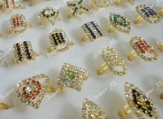 wholesale jewelry lots 30pcs full of rhinestones gold plated Rings 