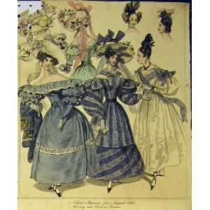  1830 Womens Fashion Morning Evening Dresses Hats Colour 