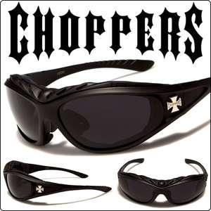 Choppers Motorcycle Biker Mens Goggles Matte Black Sunglasses Dark 