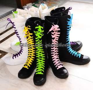 PUNK Gothic Black White Canvas boots sneakers knee high with 5 Color 
