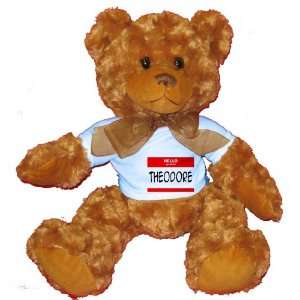  HELLO my name is THEODORE Plush Teddy Bear with BLUE T 