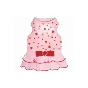  Starlet Pink Velour Scattered Hearts Dog Dress (Small 