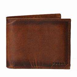 Fossil Mens Carson Brown Leather Traveler Bi fold Wallet 
