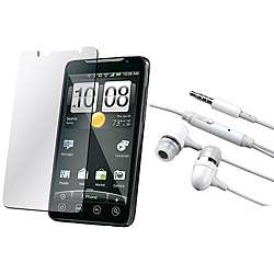 White 3.5 mm In ear Headset with Screen Protector for HTC EVO 4G 