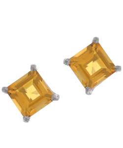 14k White Gold Square Citrine Stud Earrings  
