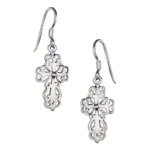  Sterling Silver Filigree Cross Earrings on French Wires Jewelry