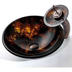 Kraus Autumn Glass Vessel Sink and Waterfall Faucet  