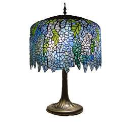 Blue Wisteria Tiffany Style Lamp w/ Tree Trunk Base  
