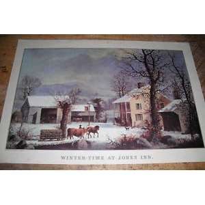  1956 Currier & Ives Calendar Art Winter Time at Jones Inn 
