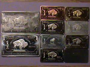 LOT OF 10 DIFFERENT 1 TROY OZ BULLION BARS COLLECTION  