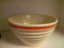 Mid Century Retro Hull Art Pottery Orange Striped Mixing Bowl Ribbed 