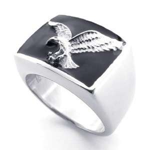 Stainless Steel Vintage Silver Style Eagle Ring Men Big Size 8 13