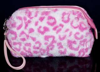   Leopard Print Fluffy Small Cosmetic Wristlet Bag Coin Purse #B079