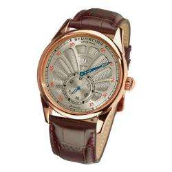 Stuhrling 302 Patriarch Automatic Rosetone Case Grey Dial Leather Mens 
