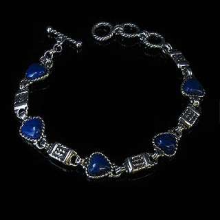  Sterling Silver Blue Lapis Heart Linked Bracelet  